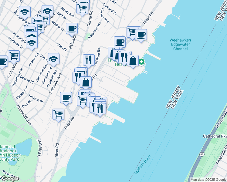 map of restaurants, bars, coffee shops, grocery stores, and more near 314 Thornton Court in Edgewater