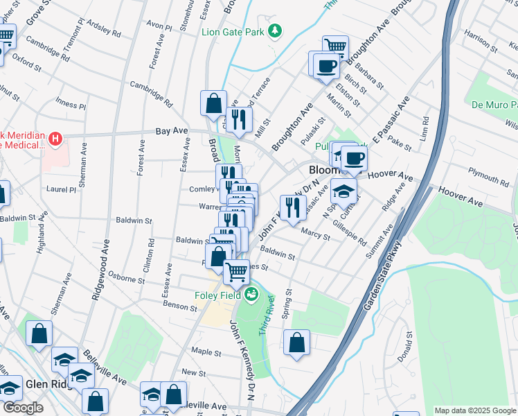 map of restaurants, bars, coffee shops, grocery stores, and more near 386 Hoover Avenue in Bloomfield