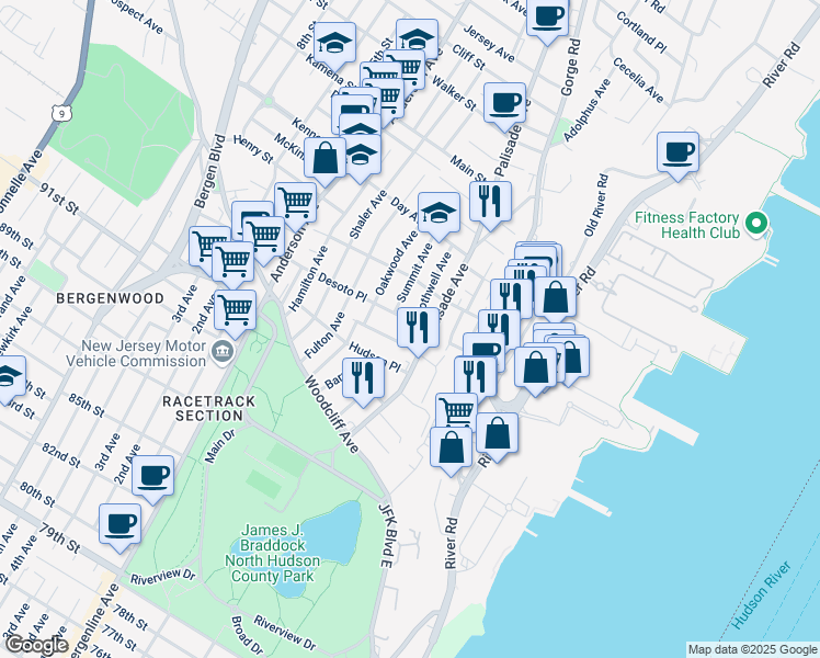 map of restaurants, bars, coffee shops, grocery stores, and more near 210 Desoto Place in Cliffside Park