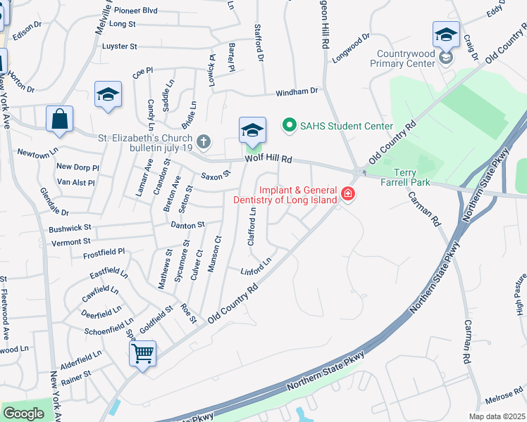 map of restaurants, bars, coffee shops, grocery stores, and more near 19 Dunford Street in Melville