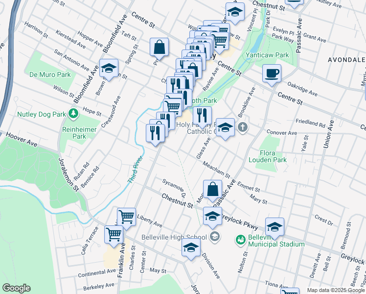 map of restaurants, bars, coffee shops, grocery stores, and more near 60 Ernest Street in Nutley