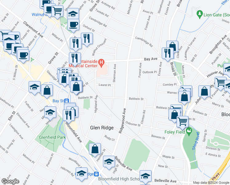 map of restaurants, bars, coffee shops, grocery stores, and more near 137 Sherman Avenue in Glen Ridge