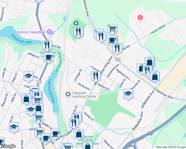 map of restaurants, bars, coffee shops, grocery stores, and more near 7 Emmet Avenue in Morristown