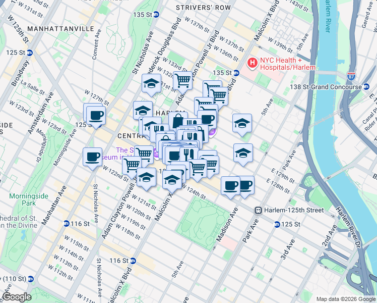 map of restaurants, bars, coffee shops, grocery stores, and more near in New York