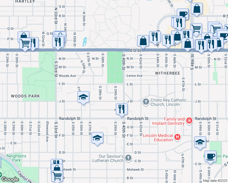 map of restaurants, bars, coffee shops, grocery stores, and more near 3870 Steele Avenue in Lincoln