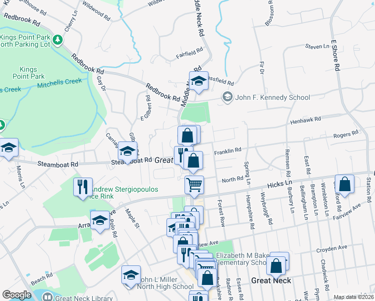 map of restaurants, bars, coffee shops, grocery stores, and more near 809 Middle Neck Rd in Great Neck