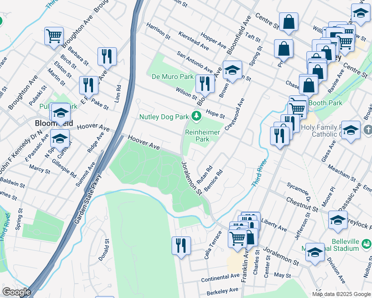 map of restaurants, bars, coffee shops, grocery stores, and more near 890 Joralemon Street in Belleville