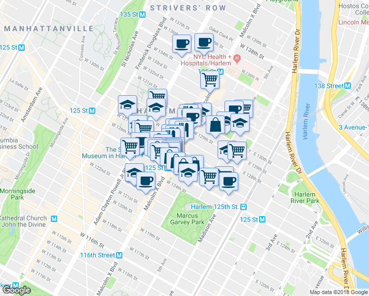 map of restaurants, bars, coffee shops, grocery stores, and more near in New York