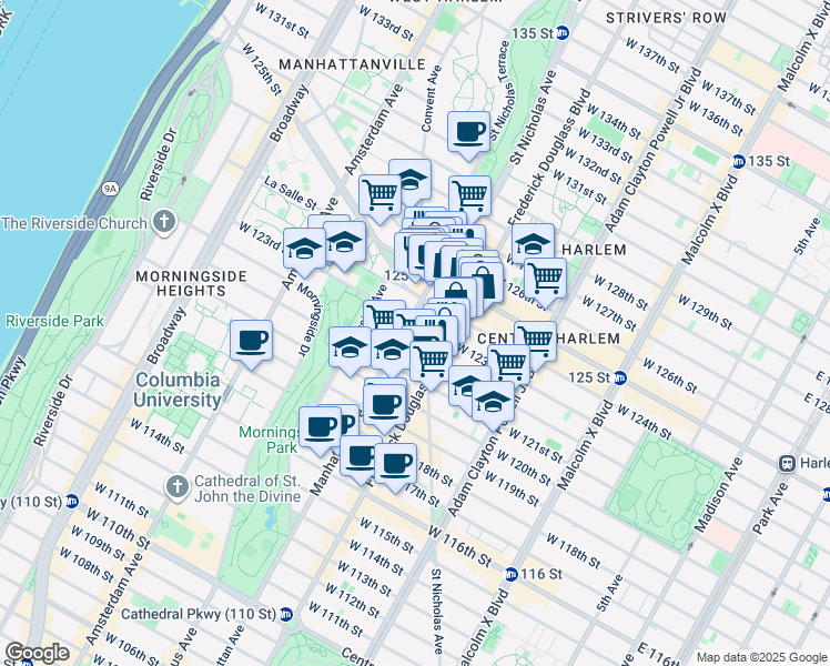 map of restaurants, bars, coffee shops, grocery stores, and more near 540 Manhattan Avenue in New York