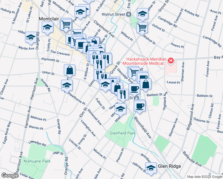 map of restaurants, bars, coffee shops, grocery stores, and more near 204 Bloomfield Avenue in Montclair