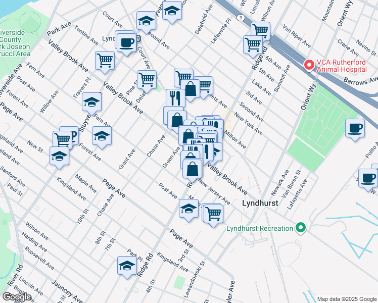 map of restaurants, bars, coffee shops, grocery stores, and more near 554 Valley Brook Avenue in Lyndhurst