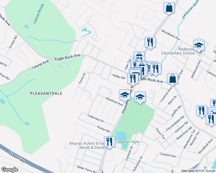 map of restaurants, bars, coffee shops, grocery stores, and more near 26 Crestwood Drive in West Orange