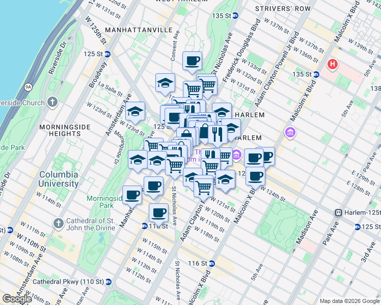 map of restaurants, bars, coffee shops, grocery stores, and more near in New York
