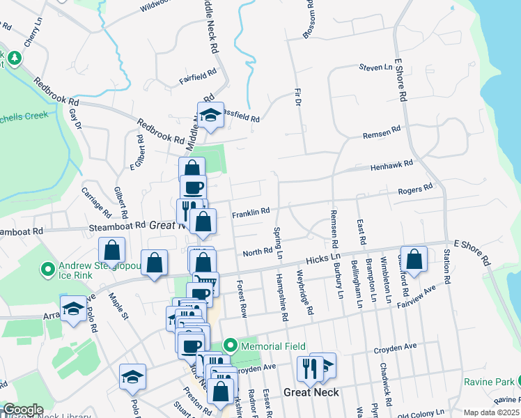 map of restaurants, bars, coffee shops, grocery stores, and more near 18 Spring Lane in Kings Point