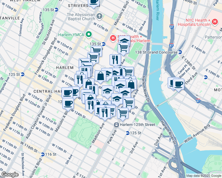 map of restaurants, bars, coffee shops, grocery stores, and more near in New York