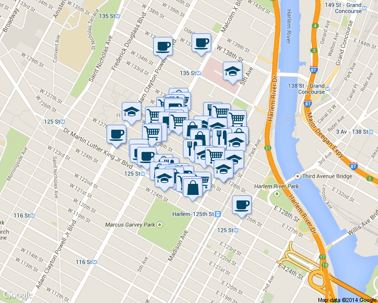map of restaurants, bars, coffee shops, grocery stores, and more near in New York