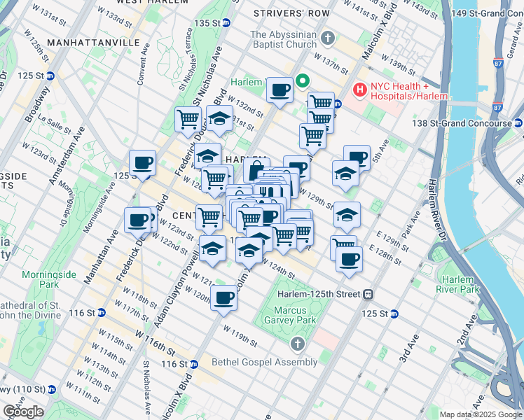 map of restaurants, bars, coffee shops, grocery stores, and more near in New York