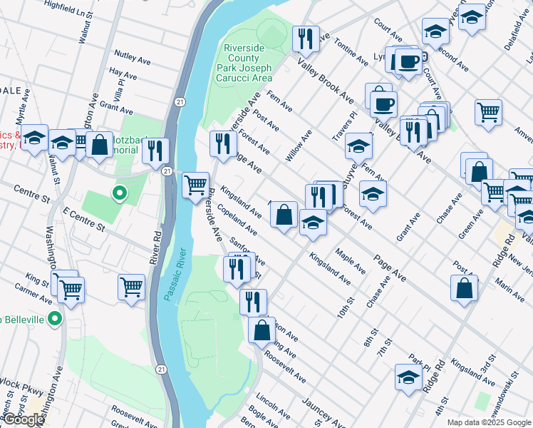 map of restaurants, bars, coffee shops, grocery stores, and more near 237A Kingsland Avenue in Lyndhurst