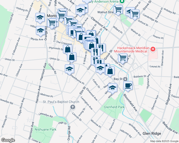 map of restaurants, bars, coffee shops, grocery stores, and more near 28 Gates Avenue in Montclair