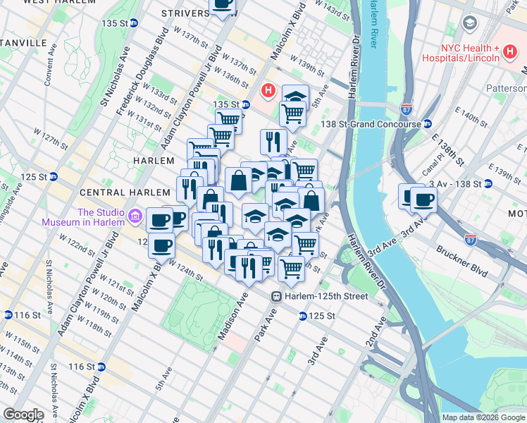 map of restaurants, bars, coffee shops, grocery stores, and more near in New York