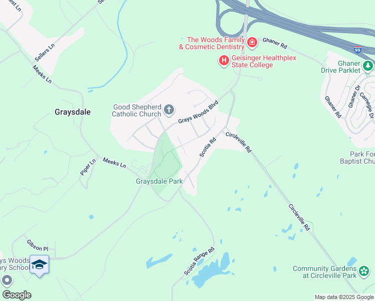 map of restaurants, bars, coffee shops, grocery stores, and more near 204 Doubletree Place in Port Matilda