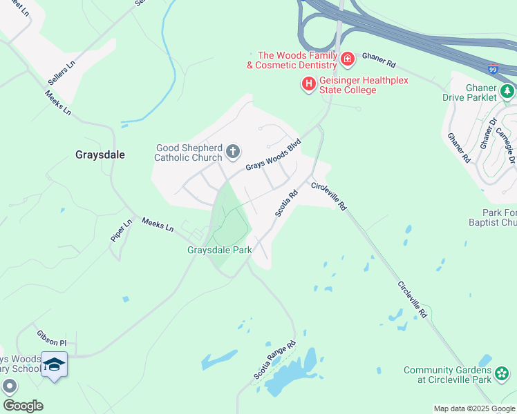 map of restaurants, bars, coffee shops, grocery stores, and more near 204 Doubletree Place in Port Matilda