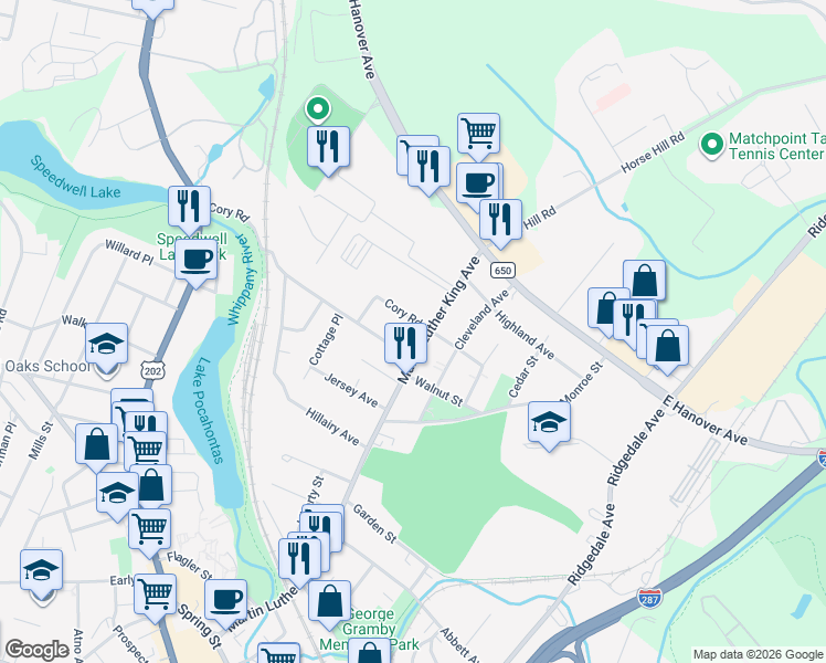 map of restaurants, bars, coffee shops, grocery stores, and more near 7 B Emmet Avenue in Morristown