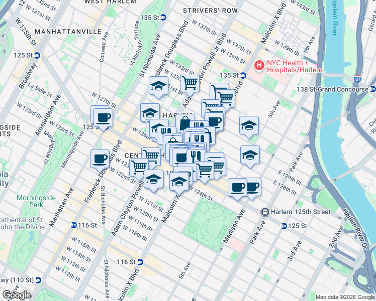 map of restaurants, bars, coffee shops, grocery stores, and more near in New York