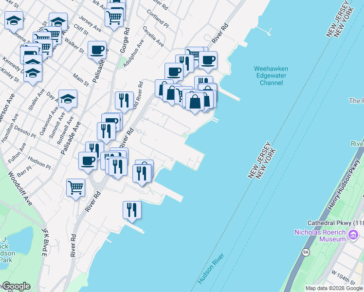 map of restaurants, bars, coffee shops, grocery stores, and more near 610 Stockton Court in Edgewater