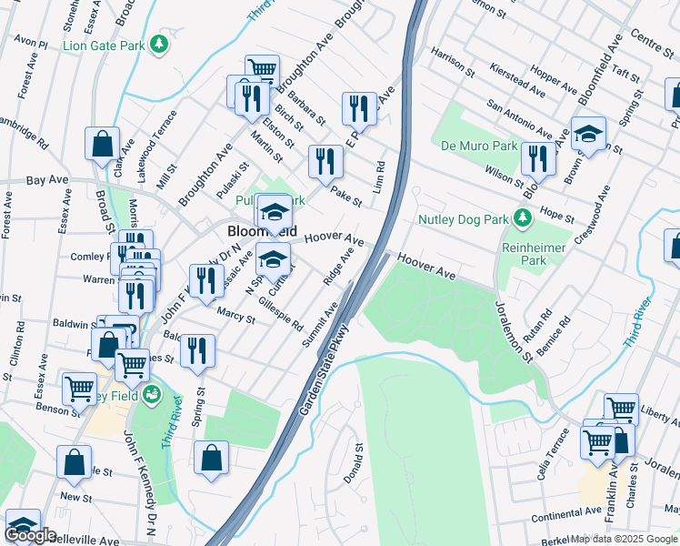 map of restaurants, bars, coffee shops, grocery stores, and more near 74 Valentine Road in Bloomfield