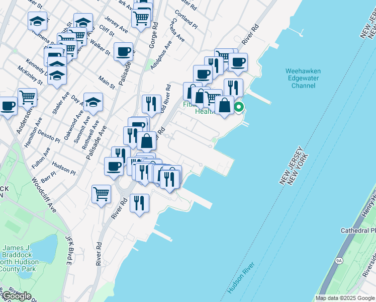 map of restaurants, bars, coffee shops, grocery stores, and more near 314 Thornton Court in Edgewater