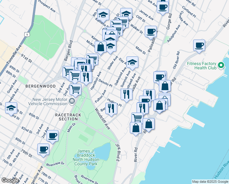 map of restaurants, bars, coffee shops, grocery stores, and more near 237 Columbus Place in Cliffside Park