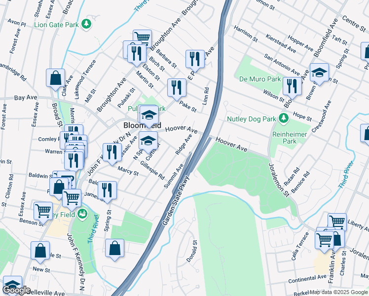 map of restaurants, bars, coffee shops, grocery stores, and more near 74 Valentine Road in Bloomfield