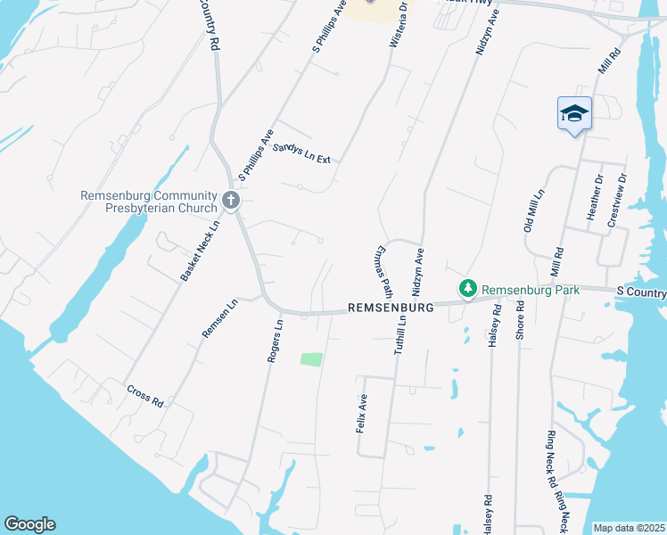map of restaurants, bars, coffee shops, grocery stores, and more near 128 South Country Road in Remsenburg-Speonk