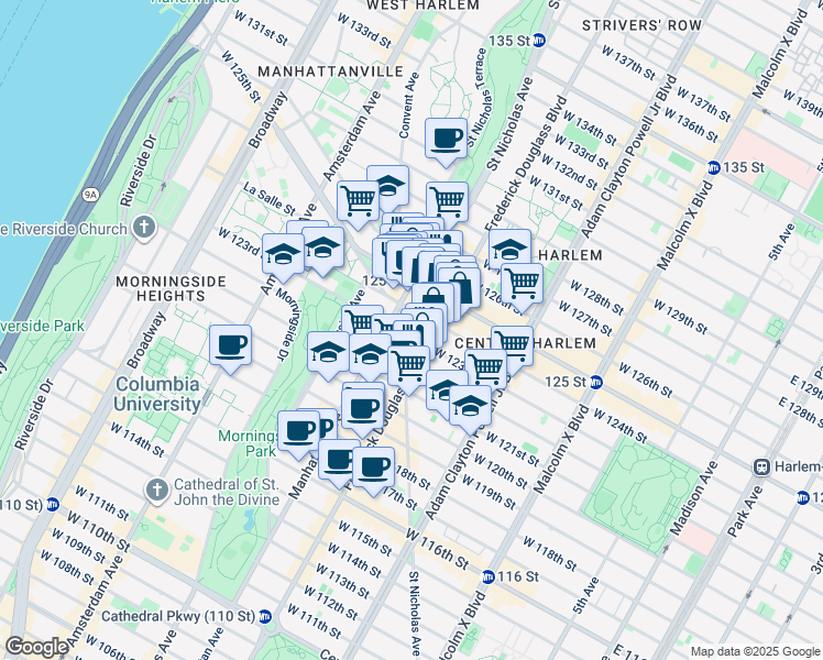 map of restaurants, bars, coffee shops, grocery stores, and more near 540 Manhattan Avenue in New York