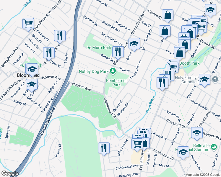 map of restaurants, bars, coffee shops, grocery stores, and more near 890 Joralemon Street in Belleville