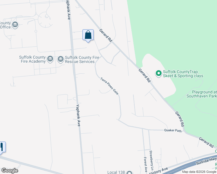 map of restaurants, bars, coffee shops, grocery stores, and more near 3 Kara Court in Yaphank