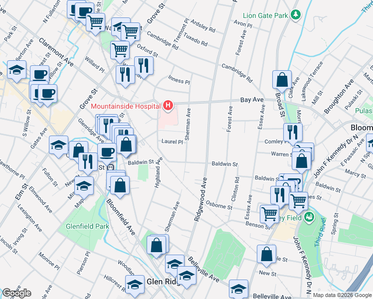 map of restaurants, bars, coffee shops, grocery stores, and more near 137 Sherman Avenue in Glen Ridge