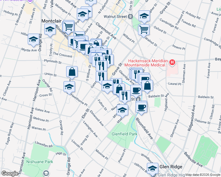 map of restaurants, bars, coffee shops, grocery stores, and more near 204 Bloomfield Avenue in Montclair