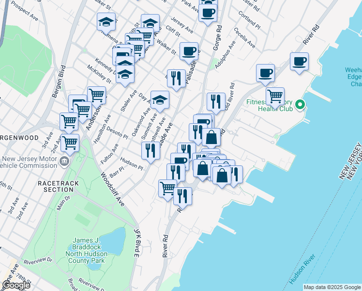 map of restaurants, bars, coffee shops, grocery stores, and more near 11 Legend Hills Drive in Edgewater