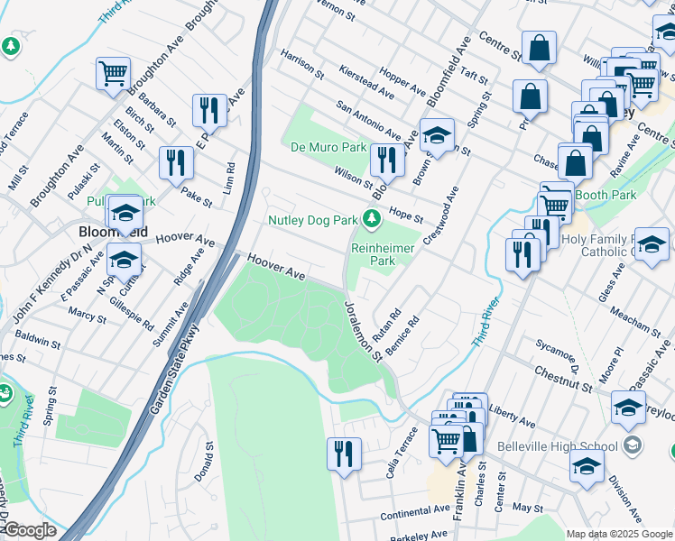 map of restaurants, bars, coffee shops, grocery stores, and more near 890 Joralemon Street in Belleville