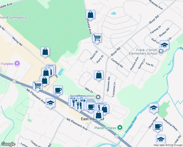 map of restaurants, bars, coffee shops, grocery stores, and more near 2 Sharon Drive in East Hanover