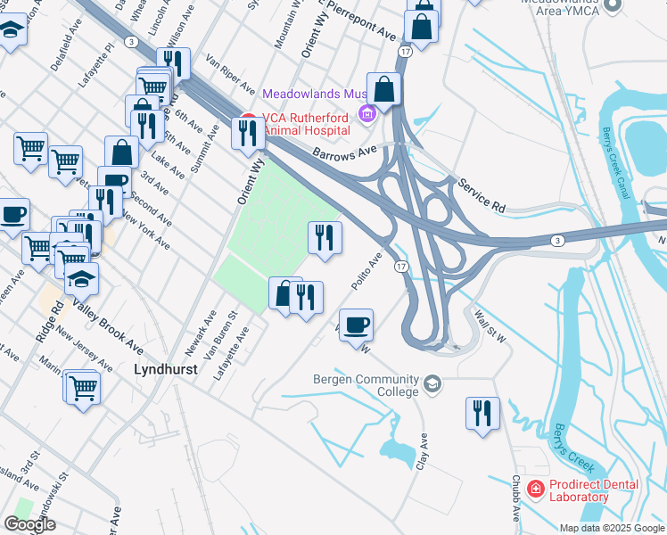 map of restaurants, bars, coffee shops, grocery stores, and more near 9 Polito Avenue in Lyndhurst