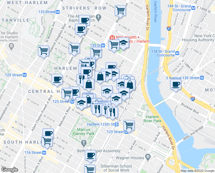 map of restaurants, bars, coffee shops, grocery stores, and more near in New York