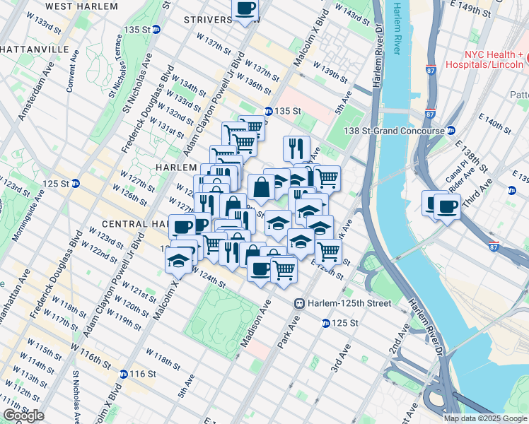 map of restaurants, bars, coffee shops, grocery stores, and more near in New York