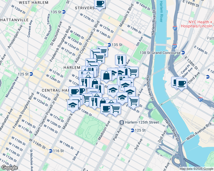 map of restaurants, bars, coffee shops, grocery stores, and more near in New York