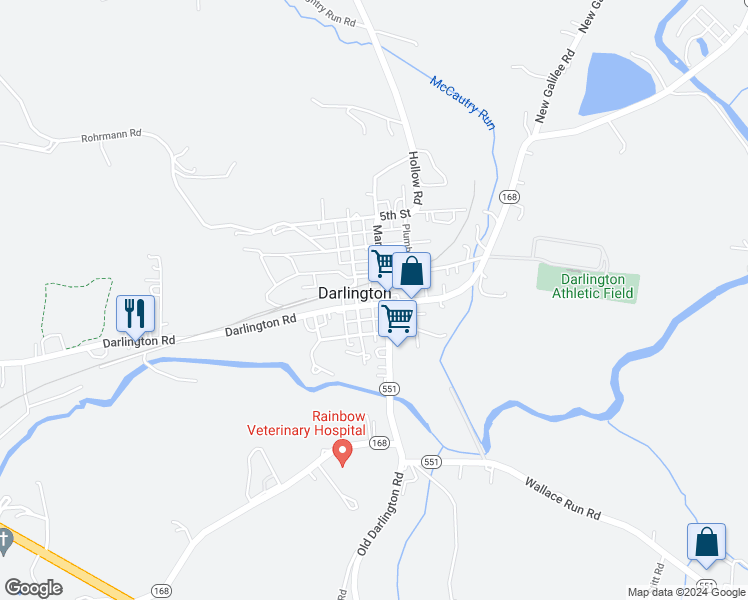 map of restaurants, bars, coffee shops, grocery stores, and more near in Darlington