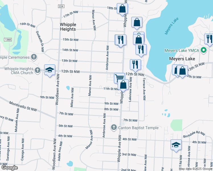 map of restaurants, bars, coffee shops, grocery stores, and more near 4455 11th Street Northwest in Canton