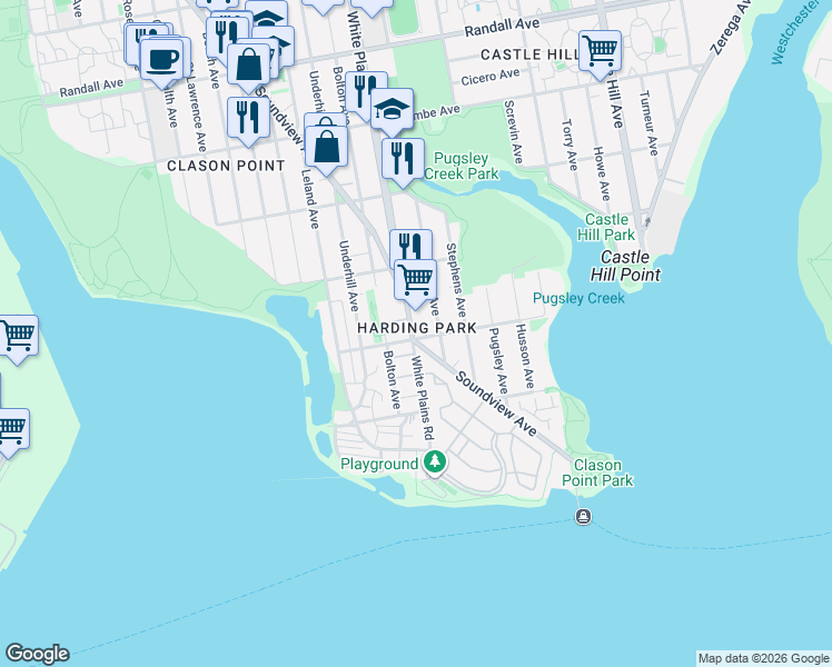 map of restaurants, bars, coffee shops, grocery stores, and more near in The Bronx