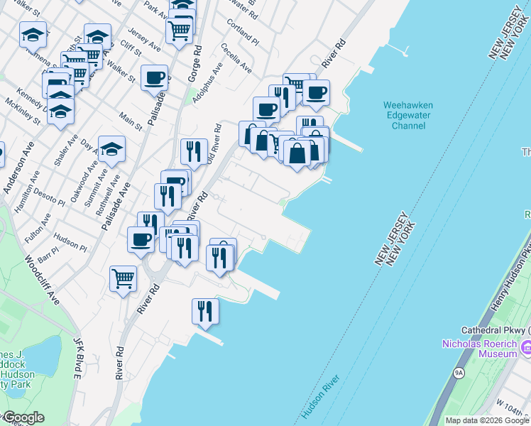map of restaurants, bars, coffee shops, grocery stores, and more near 610 Stockton Court in Edgewater